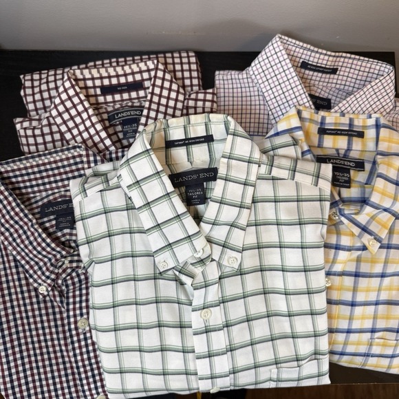 Lot Of 5 Lands End Mens Button Down 15.5 - 35 Pattern Shirts Business Dress